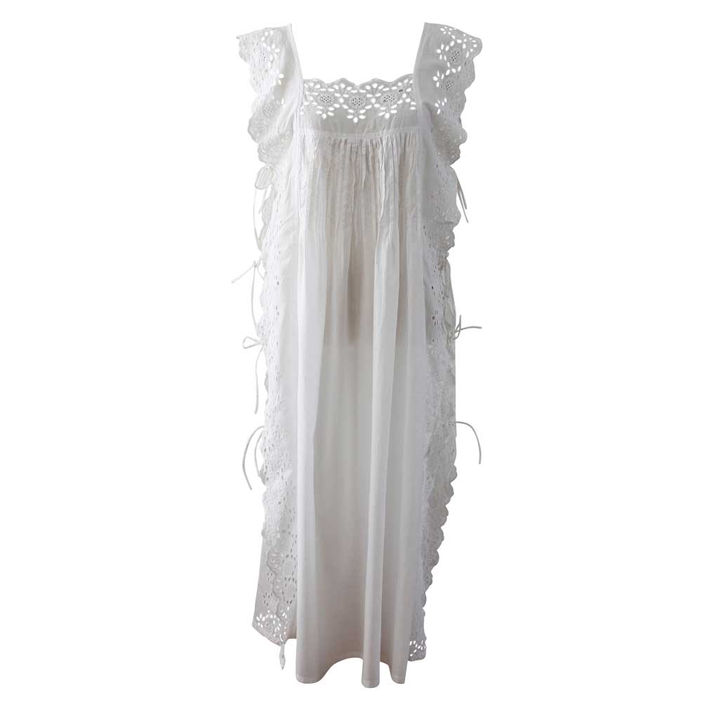 Powellcraft - Betty, White Sleeveless Cotton Nightdress With Side Ties