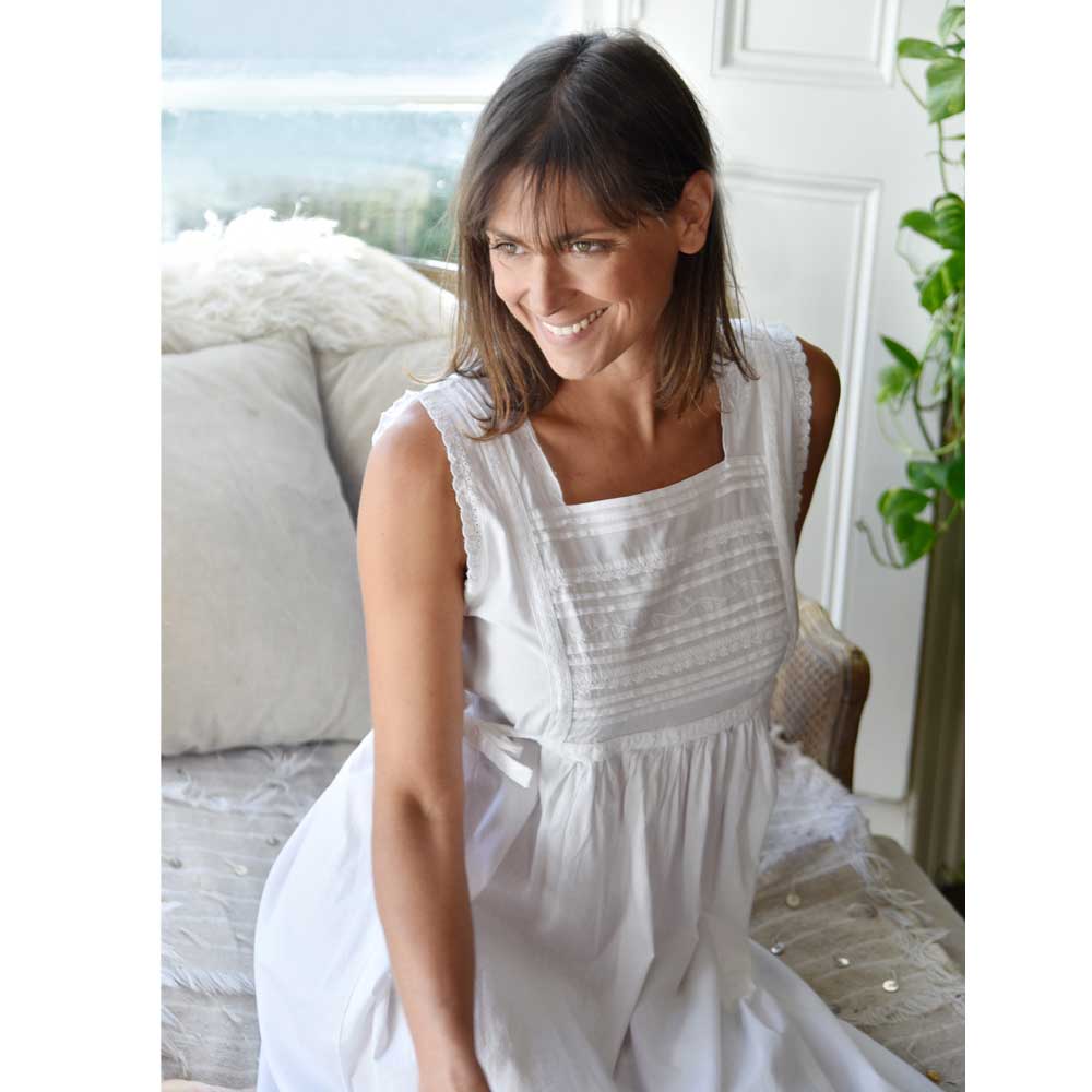 Powellcraft - Lorna, White Sleeveless Cotton Nightdress