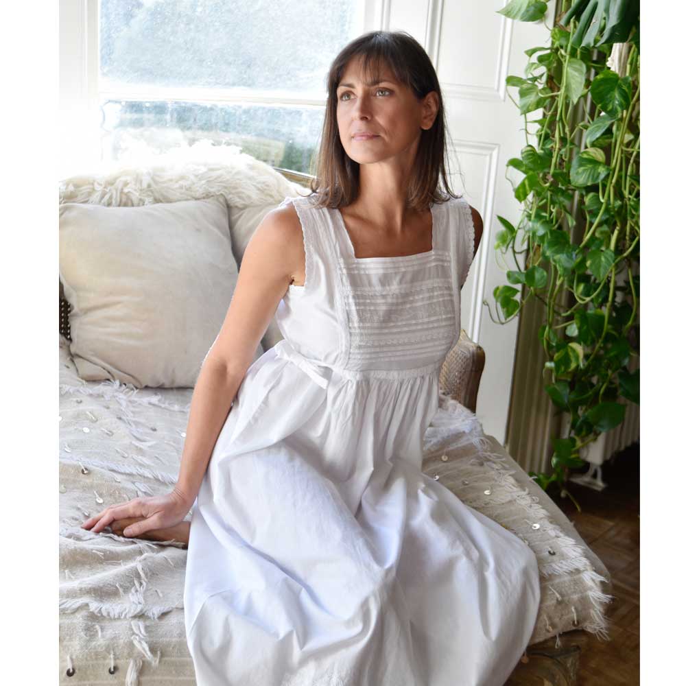 Powellcraft - Lorna, White Sleeveless Cotton Nightdress