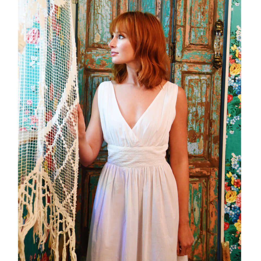 Powellcraft - Henrietta, White Elegant Sleeveless Cotton Nightdress