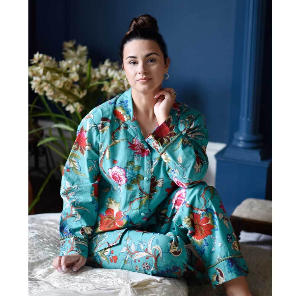 Powellcraft - Teal Exotic Flower Print Pyjamas