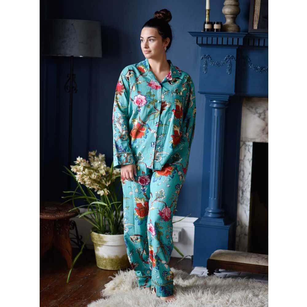 Powellcraft - Teal Exotic Flower Print Pyjamas