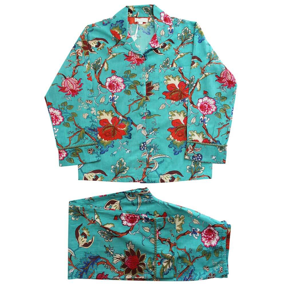 Powellcraft - Teal Exotic Flower Print Pyjamas