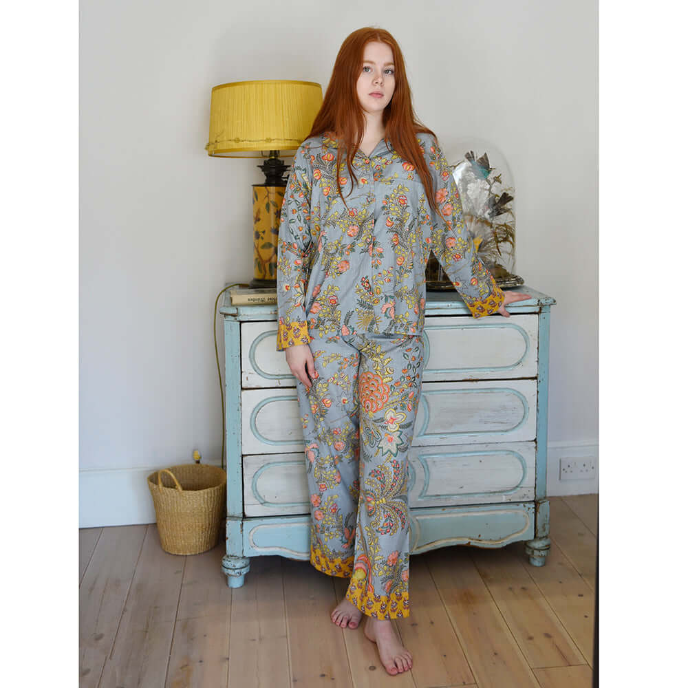 Powellcraft - Grey, Coral & Mustard Print Pyjamas