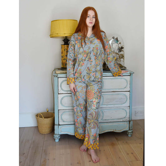 Powellcraft - Grey, Coral & Mustard Print Pyjamas