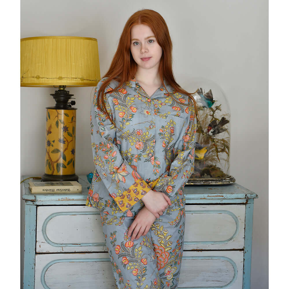 Powellcraft - Grey, Coral & Mustard Print Pyjamas