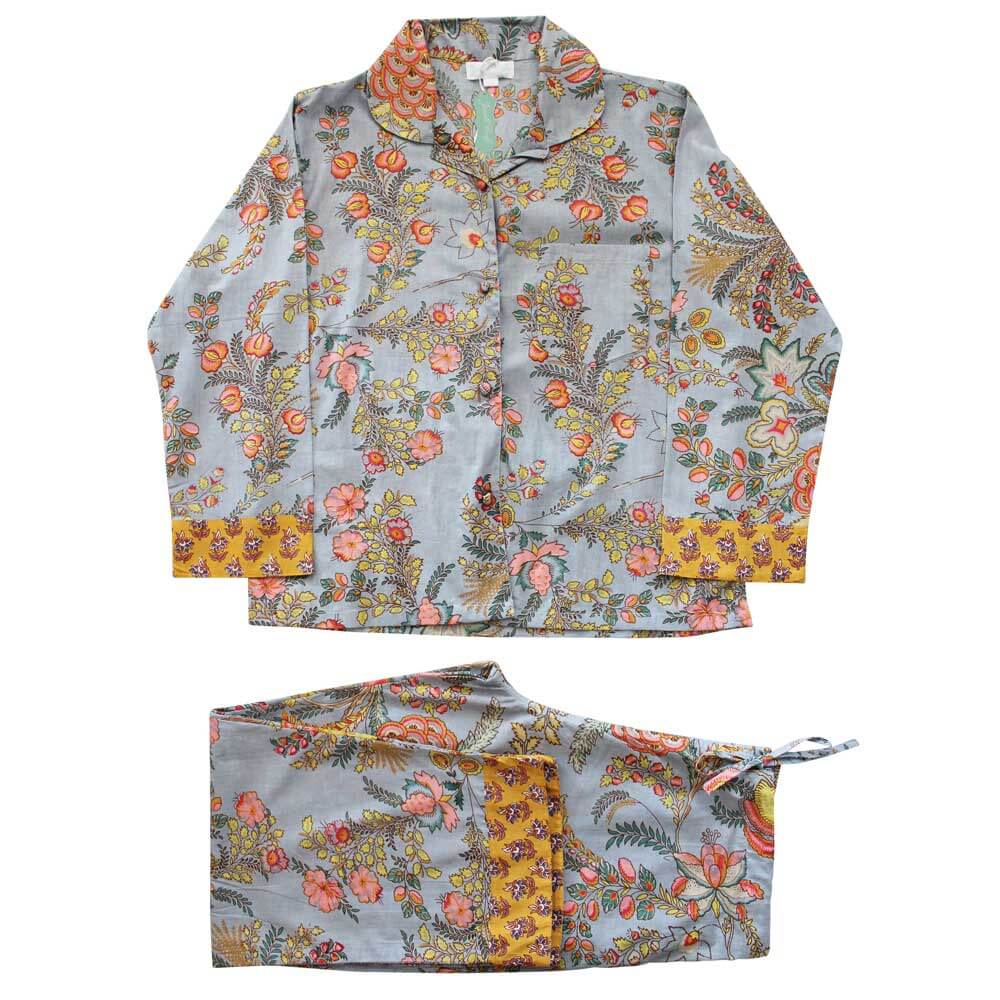 Powellcraft - Grey, Coral & Mustard Print Pyjamas