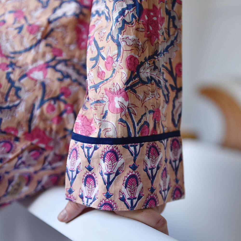 Powellcraft - Apricot, Navy & Persian Red Mixed Block Print Pyjamas