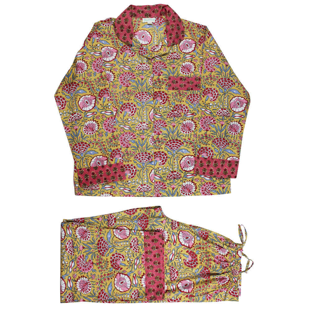 Powellcraft - Yellow & Pink Carnation Print Pyjamas