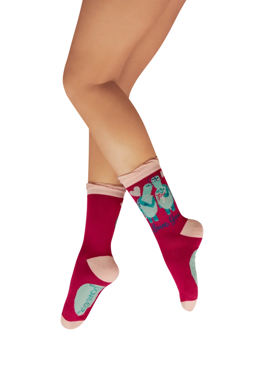 Powder Design Ladies' Ankle Socks - Love You Long Time Tortoises - Fuchsia