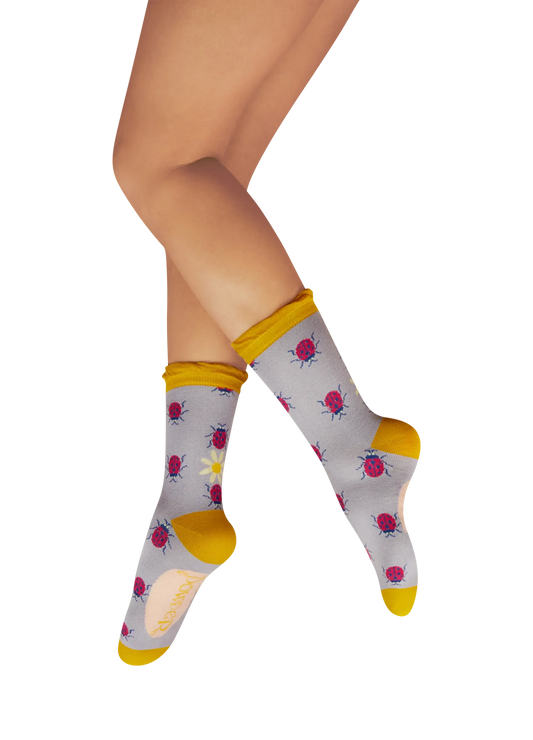 Powder Design Ladies Trainer Socks - Lovely Ladybirds, Lilac