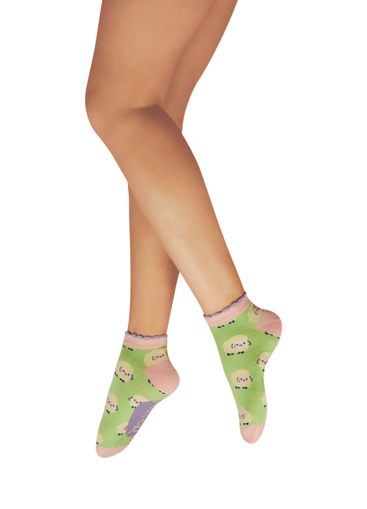 Powder Design Ladies Trainer Socks - Marshmallow Sheep - Mint