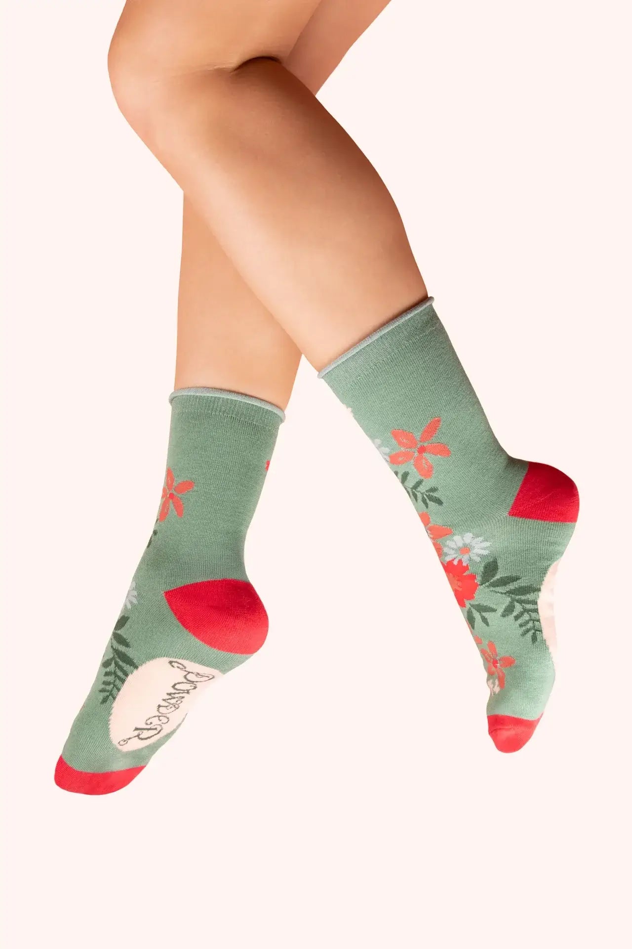Powder Design Ladies Ankle Socks - Floral Spray, Olive