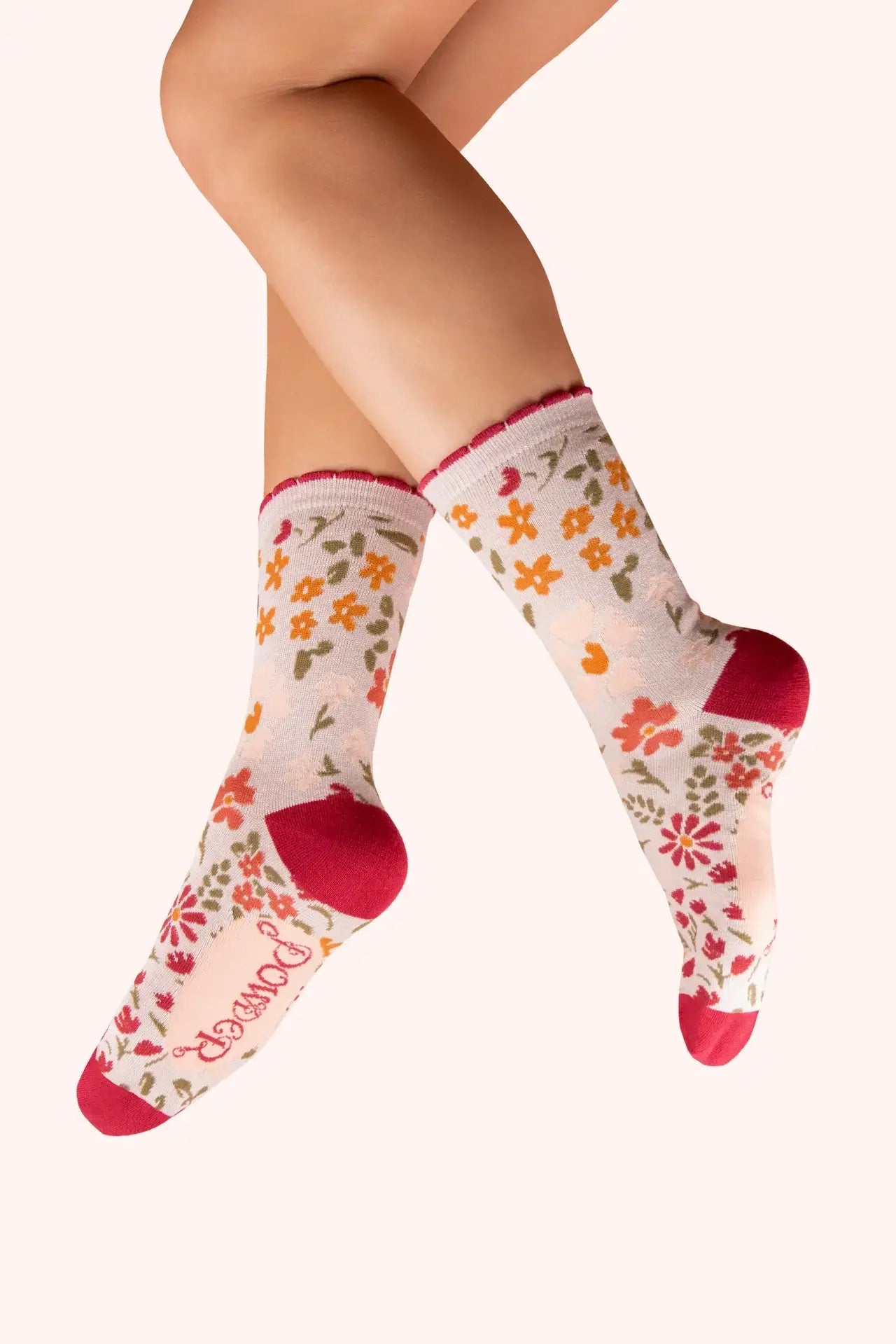 Powder Design Ladies Ankle Socks - Flower Meadow, Cream