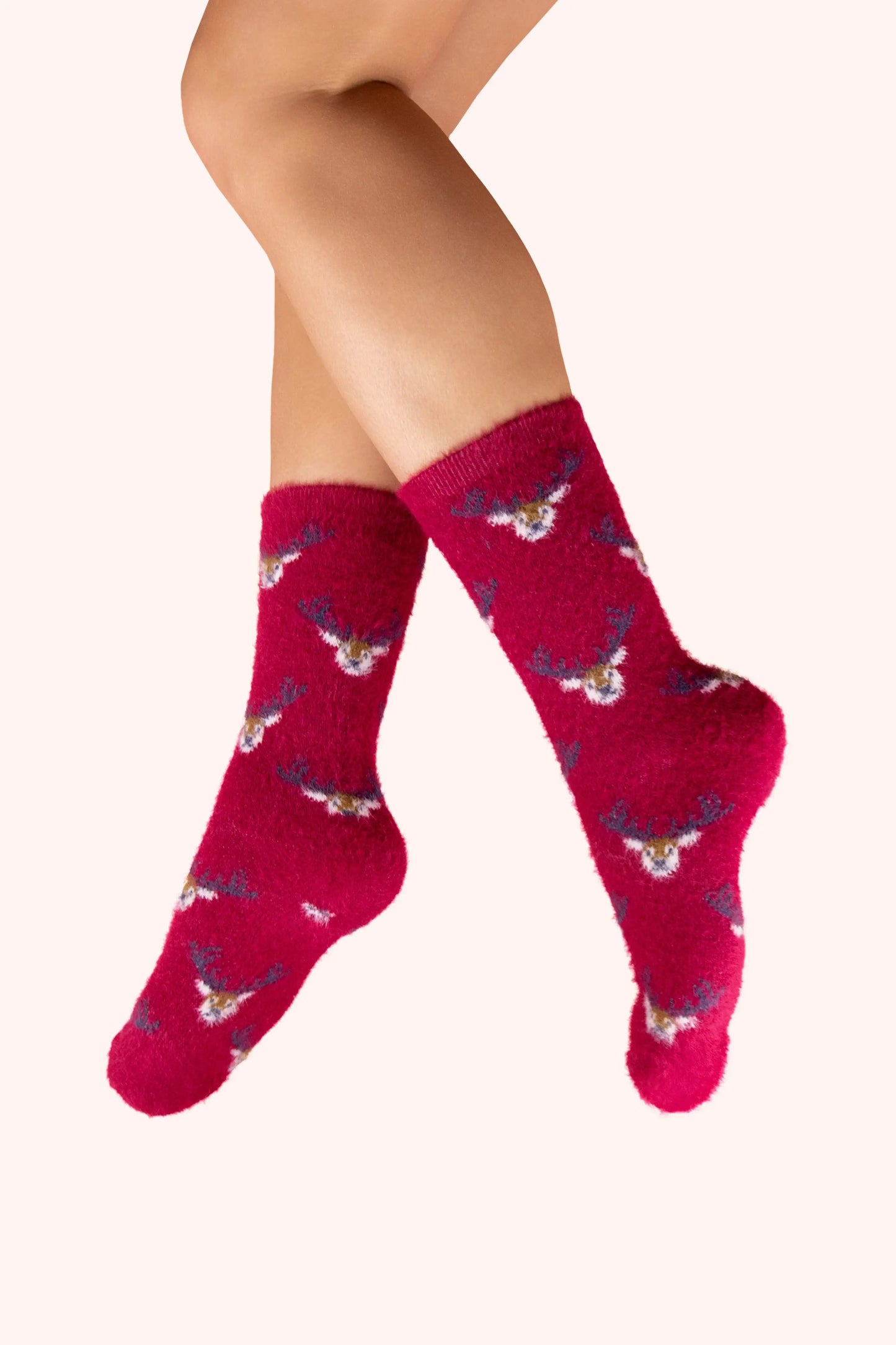Powder Design Ladies Fuzzy Socks - Mini Stags, Fuchsia