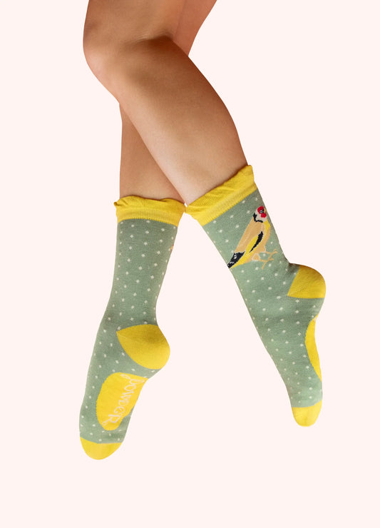 Powder Design Ladies Ankle Socks - Gold Finch in Sage
