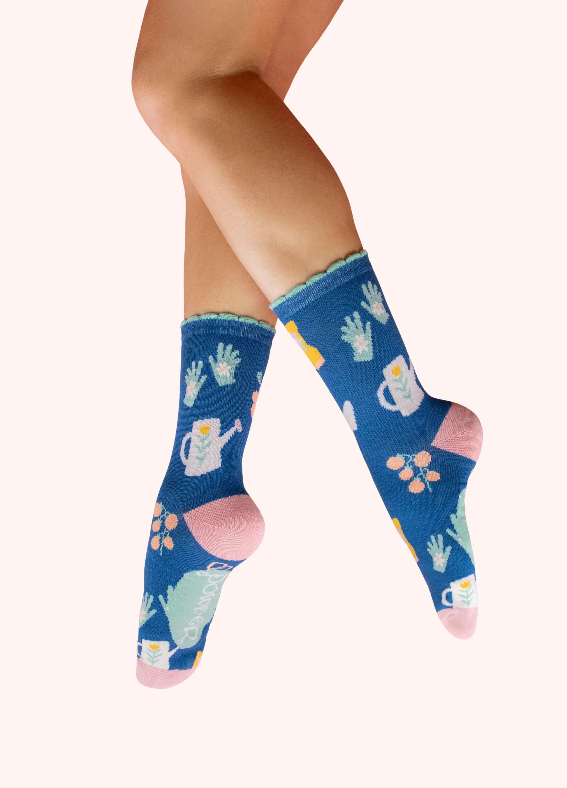 Powder Design Ladies Ankle Socks - Gone gardening in Cobalt
