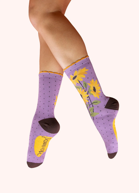 Powder Design Ladies Ankle Socks - Splendid Sunflowers in Lilac
