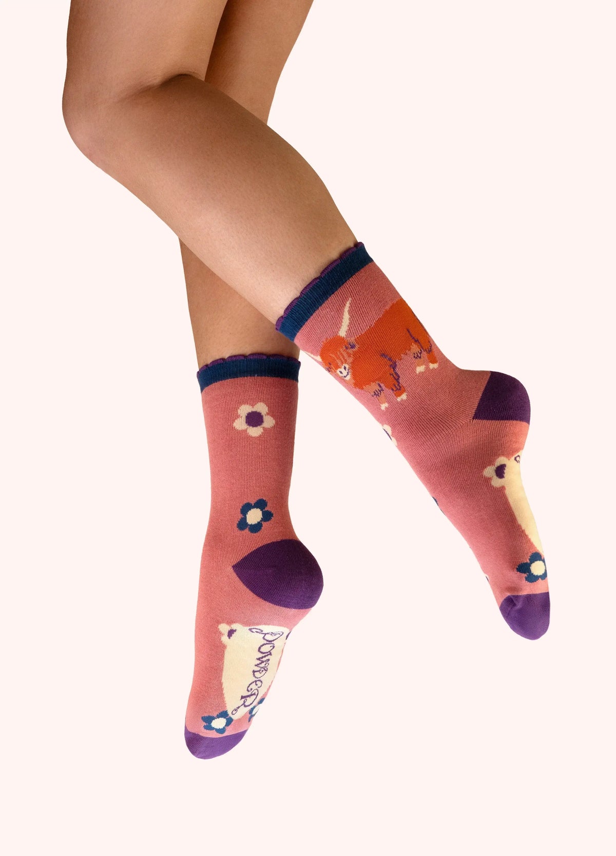 Powder Design Ladies Ankle Socks - Highland Cow Pink