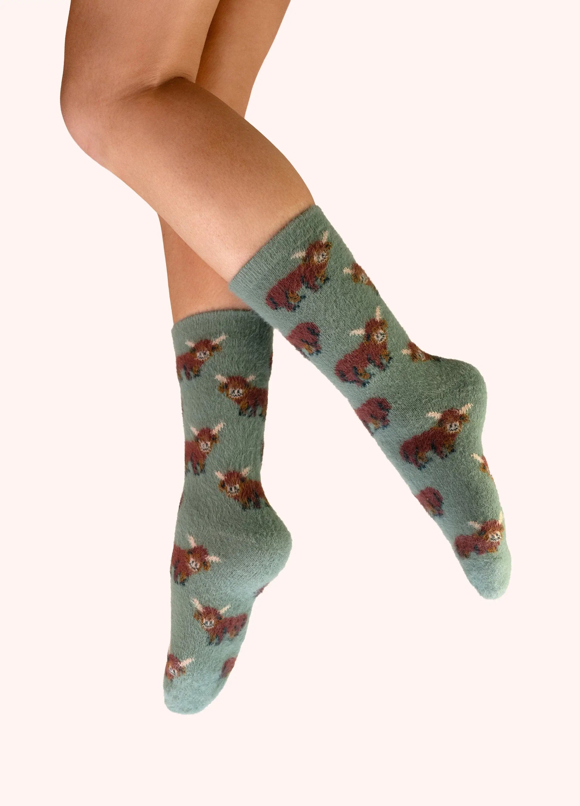 Powder Design Ladies Fuzzy Socks - Highland Cow