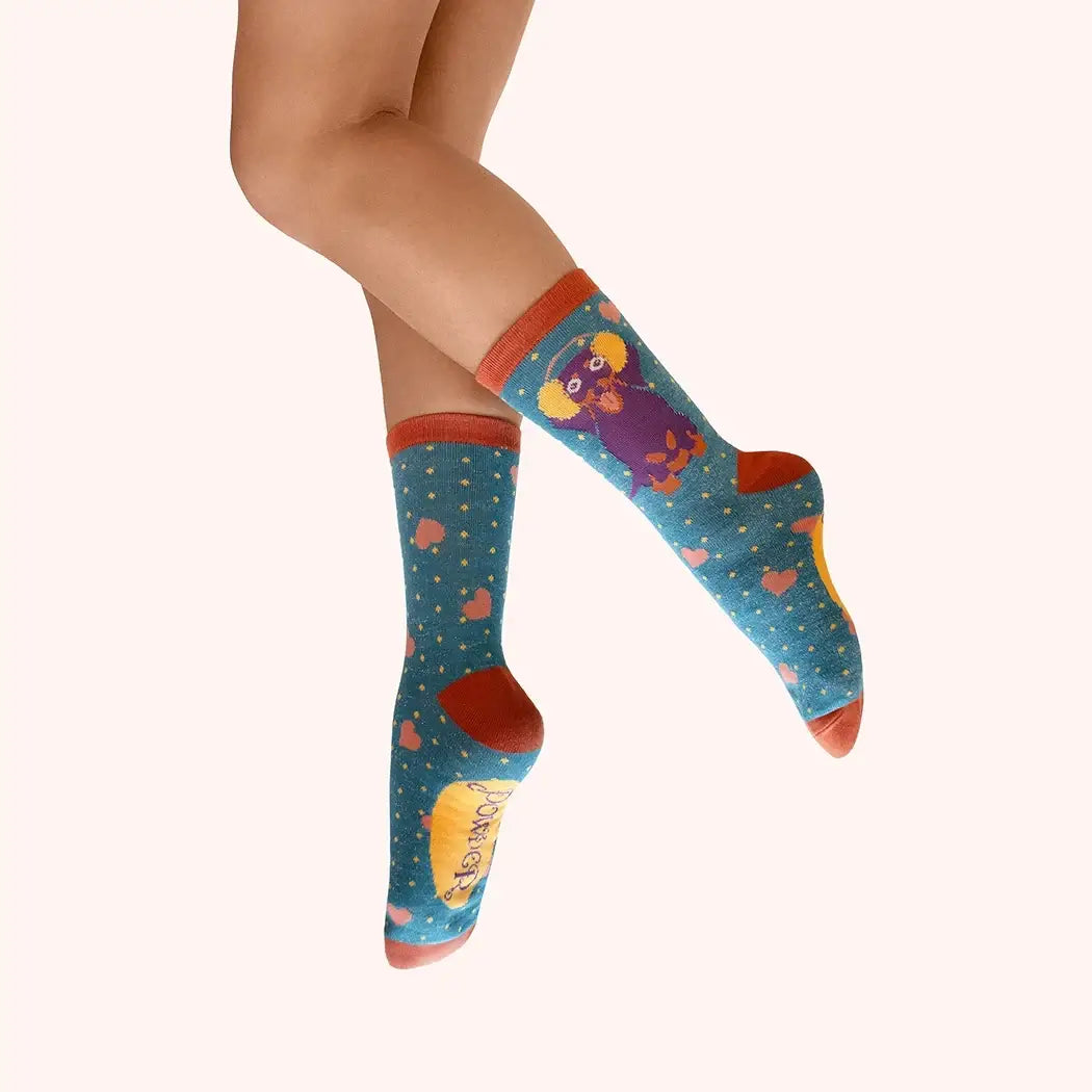 Powder Design Ladies Glitter Ankle Socks - Sausage Dog