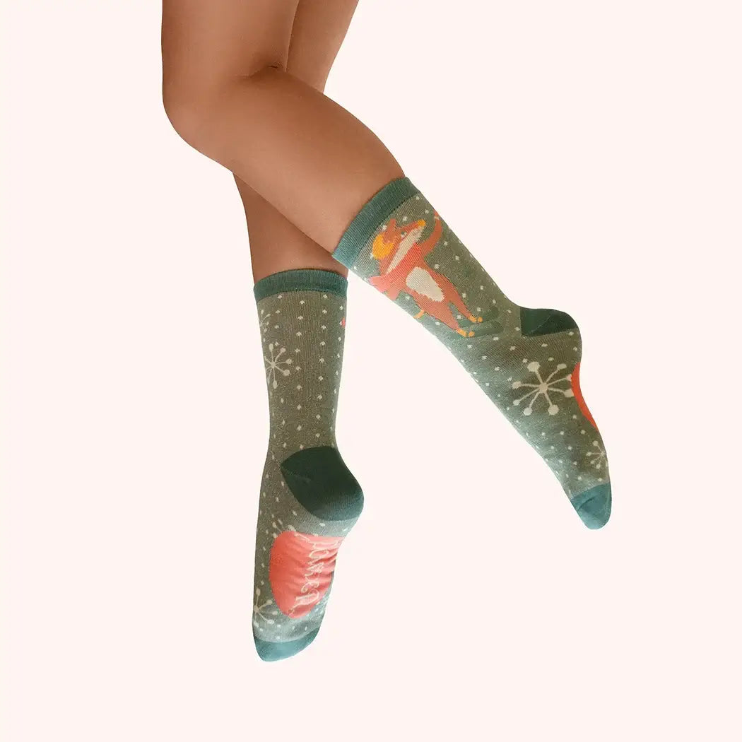 Powder Design Ladies Glitter Ankle Socks - Skiing Mouse