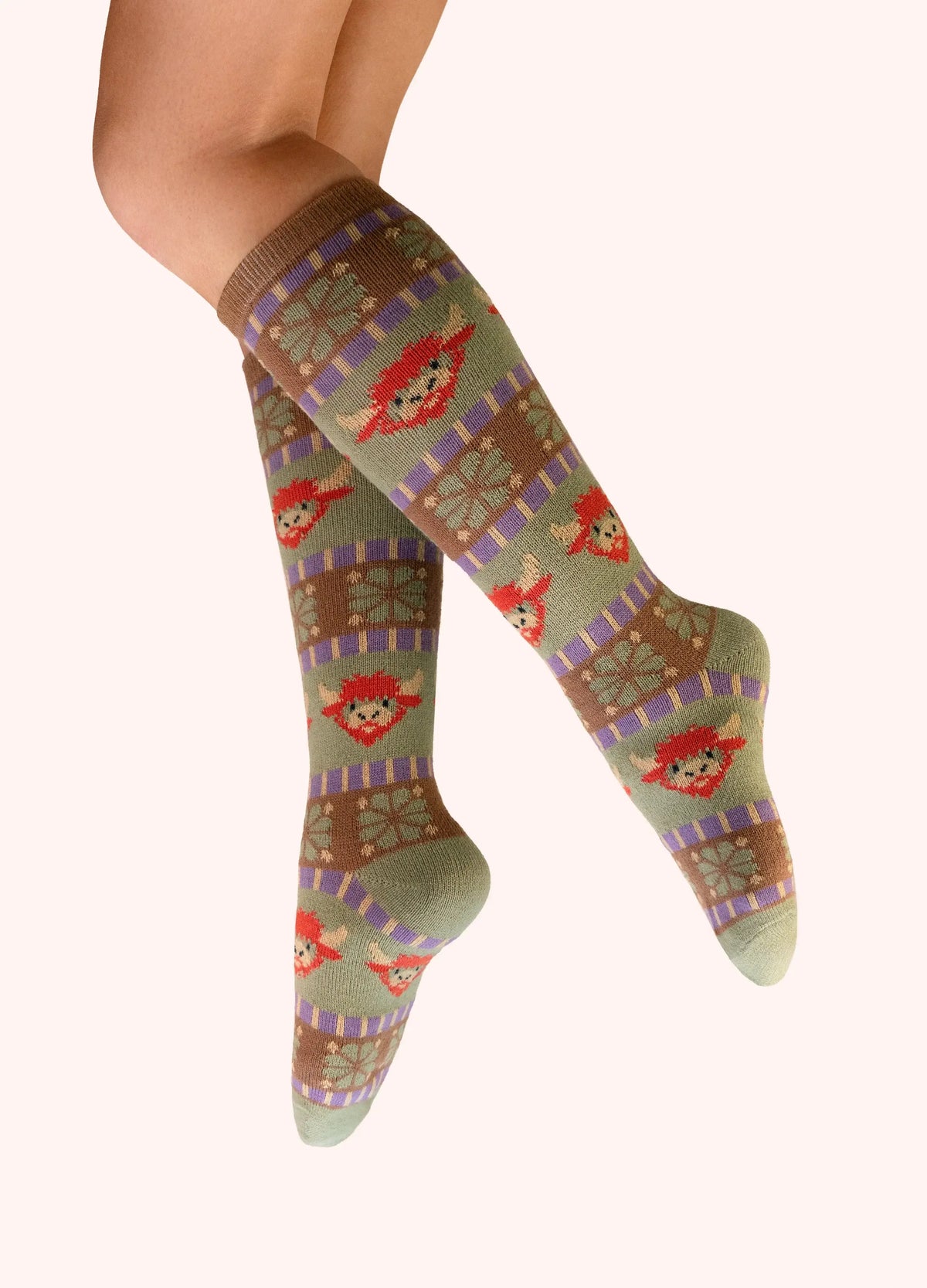 Powder Design Ladies Fair Isle Knee Socks - Highland Cow