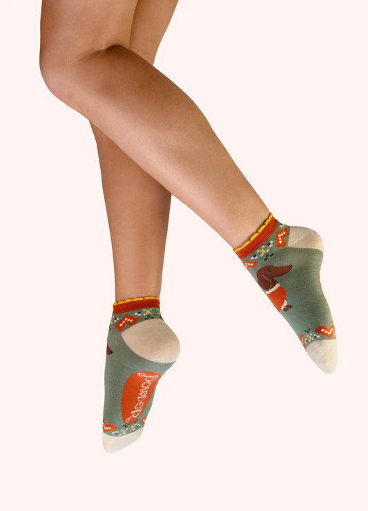 Powder Design Ladies Trainer Socks - Sausage Dog