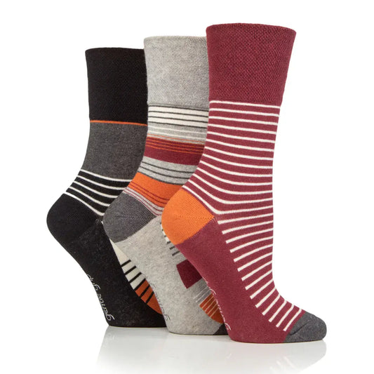 Ladies Sedimentary Stripe Gentle Grip Socks by Sock Shop 3 Pair Pack