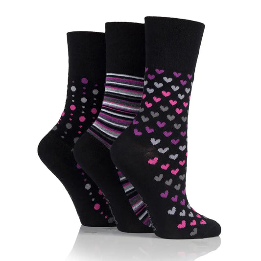 3 Pairs Ladies Bamboo Socks - Black/Berry