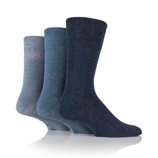 3 Pairs Men's Plain Cotton Socks - Blue Mix