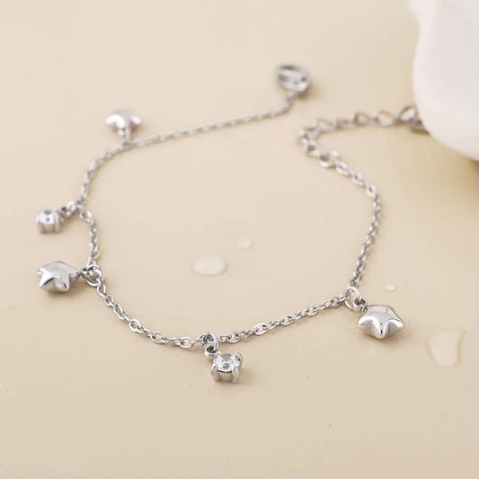 POM925 - Contstance stainless steel platinum plated stars and crystals station bracelet