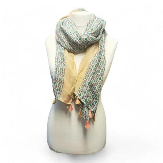 Jess & Lou - Tasselled Tranquillity Scarf with Whimsical Prints