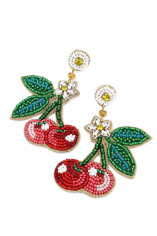 Summer Cherry Beaded Earrings