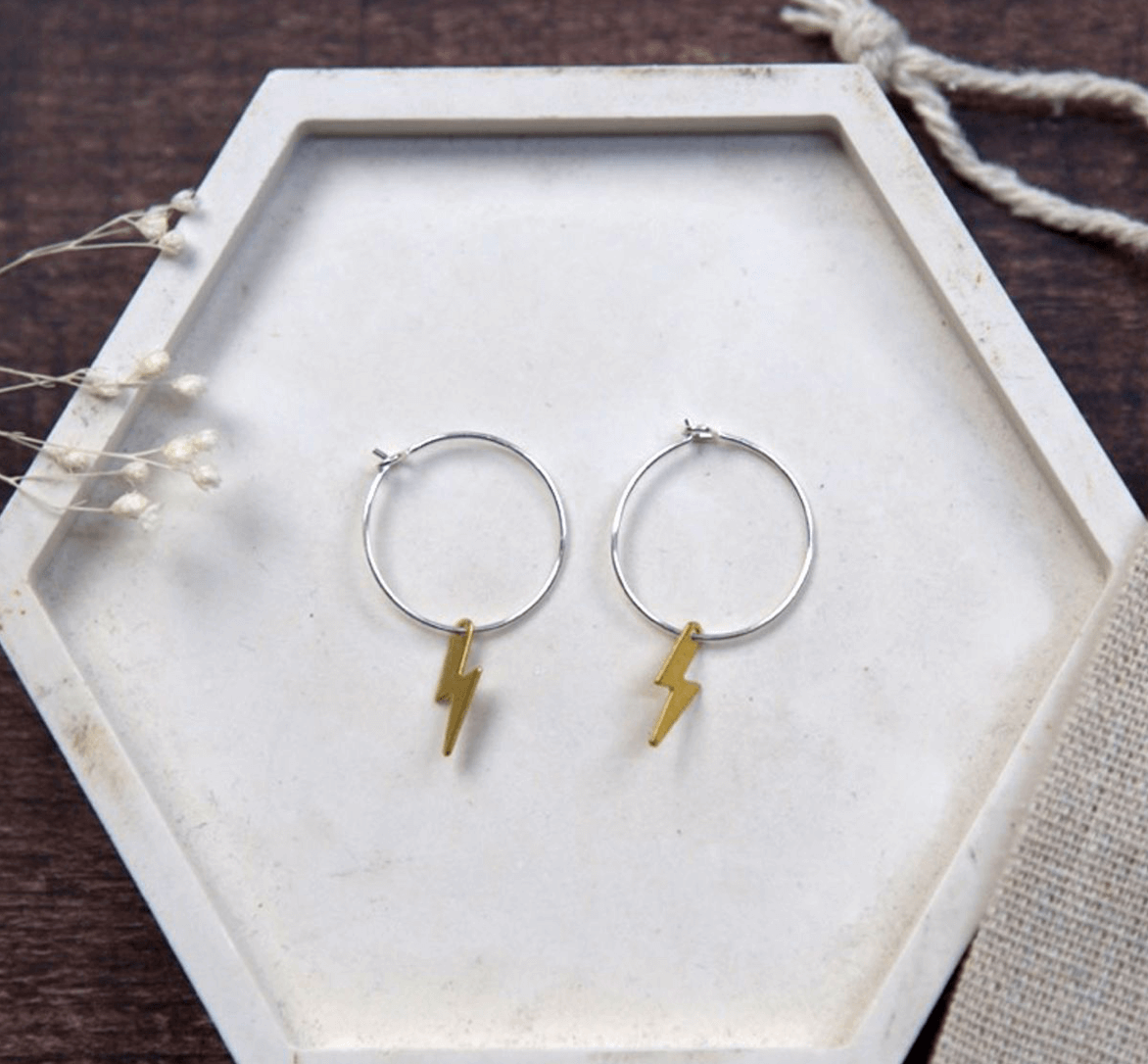 The Old Farmhouse Jewellery - Small Brass Lightning Bolt Earrings