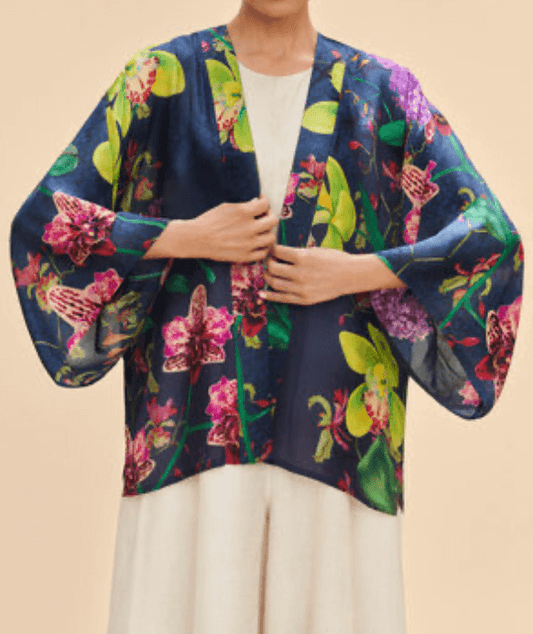 Powder Design Kimono Jacket - Exotic Evening in Ink