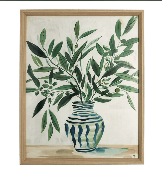 Wood Framed Print 50cm - Olive Branches Vase