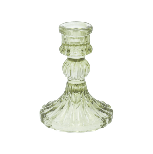 Glass Candlestick 10cm - Olive Green Classic