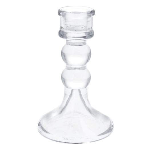 Clear Glass Ball Candlestick, Med