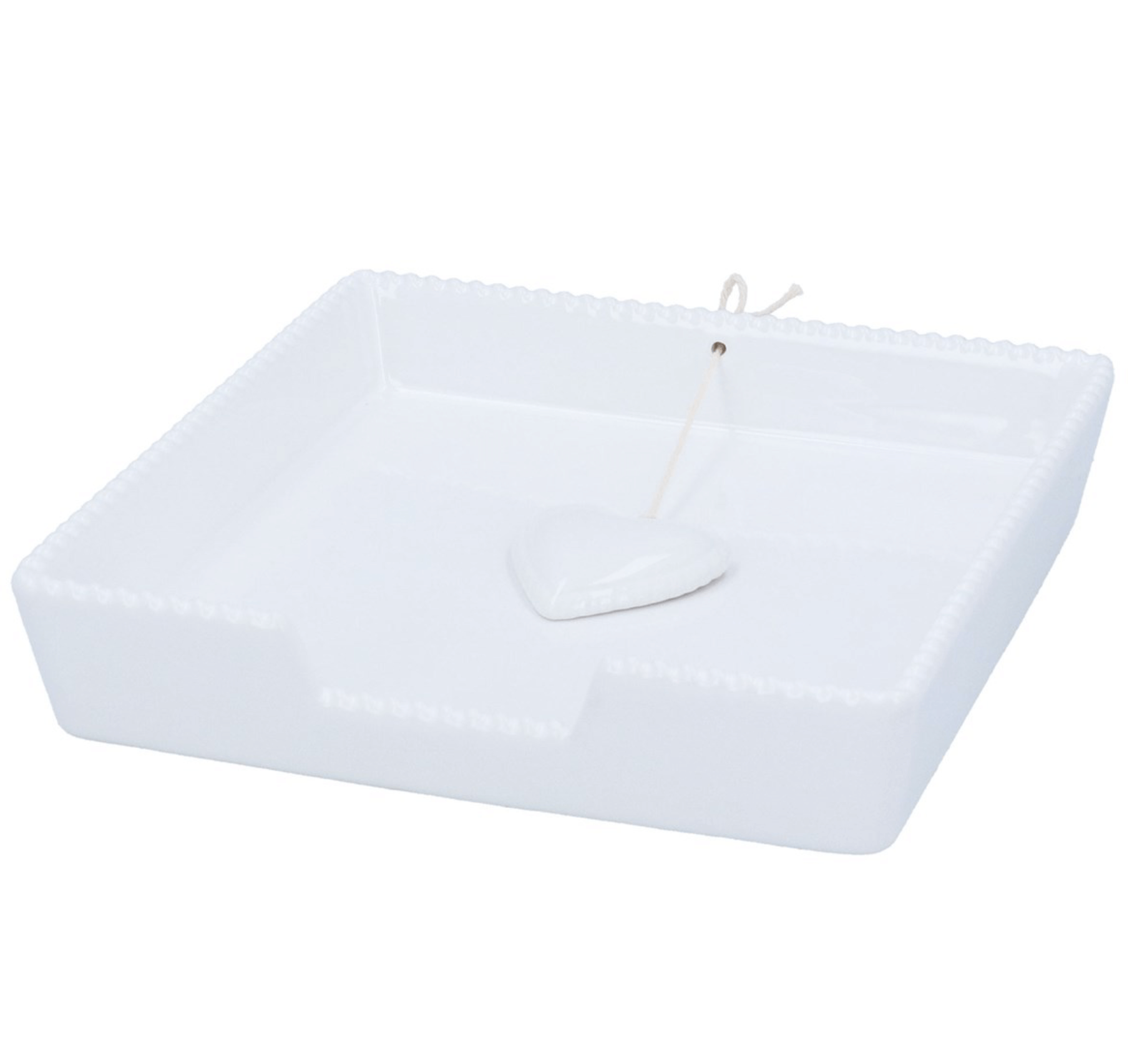 Stoneware Napkin Holder 18cm - White Beaded Heart
