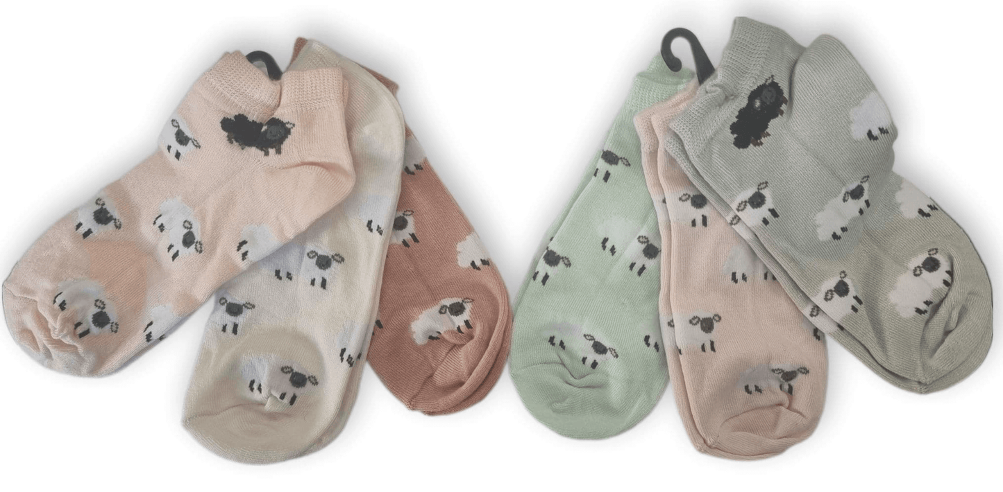Cute Sheep Trainer Socks - Packs of 3