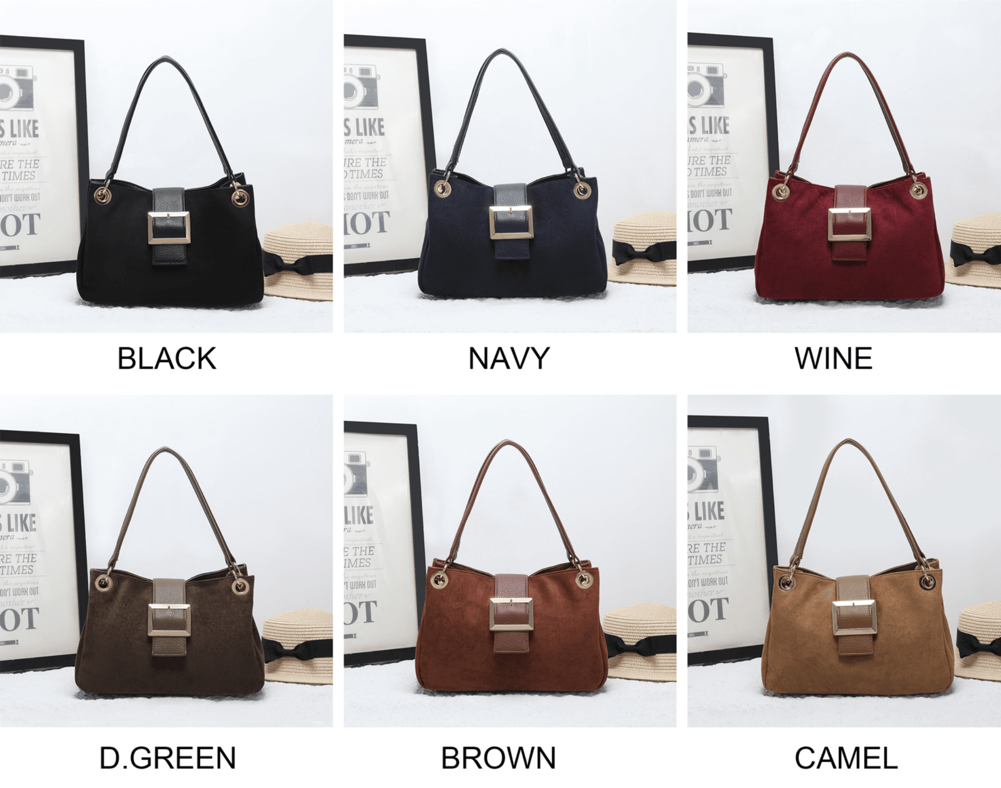 Chunky Buckle Faux Suede Shoulder Bag