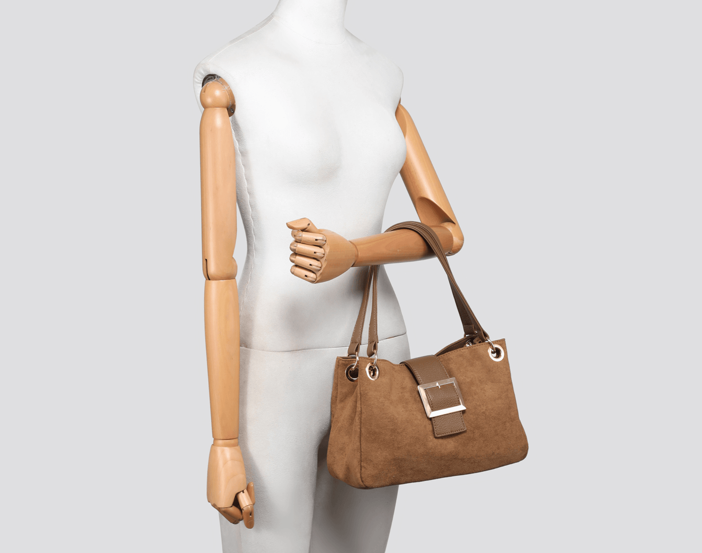 Chunky Buckle Faux Suede Shoulder Bag