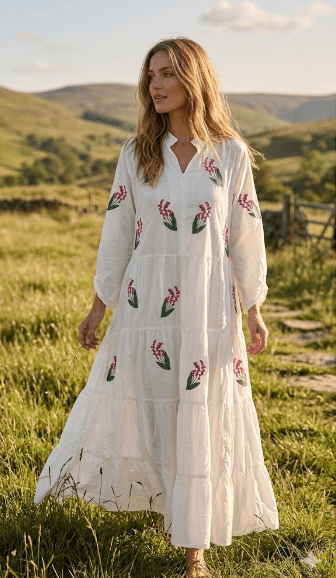 Santorini Bloom Embroidered Maxi Dress