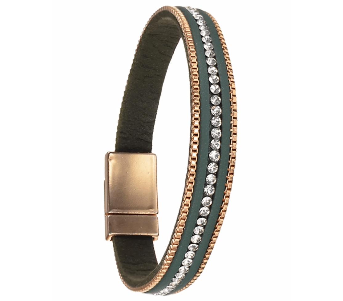 Sparkle Row Cuff Bracelet - Racing Green & Gold