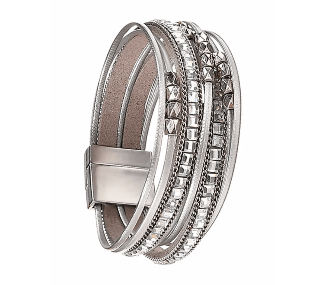 PU & Sparkle Cuff Bracelet - Silver/Clear