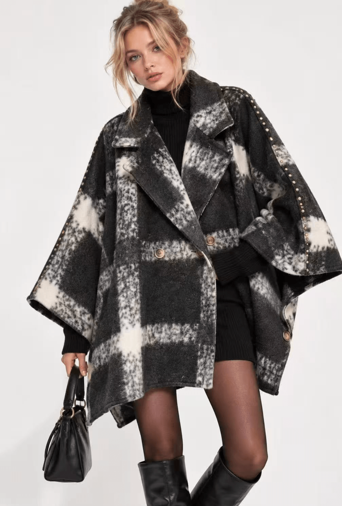 Ladies Paid Check Cape Style Jacket