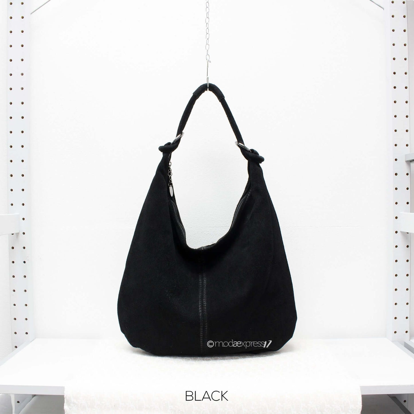 Real Suede Buckle Strap Detail Shoulder Bag