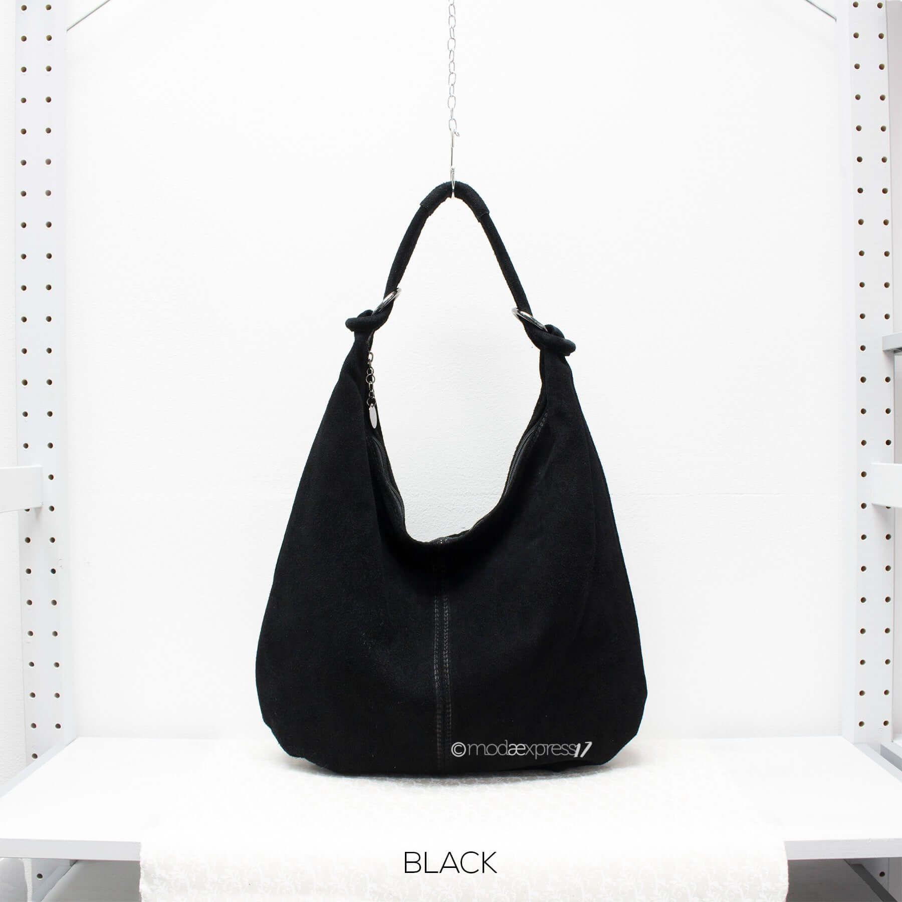 Real Suede Buckle Strap Detail Shoulder Bag