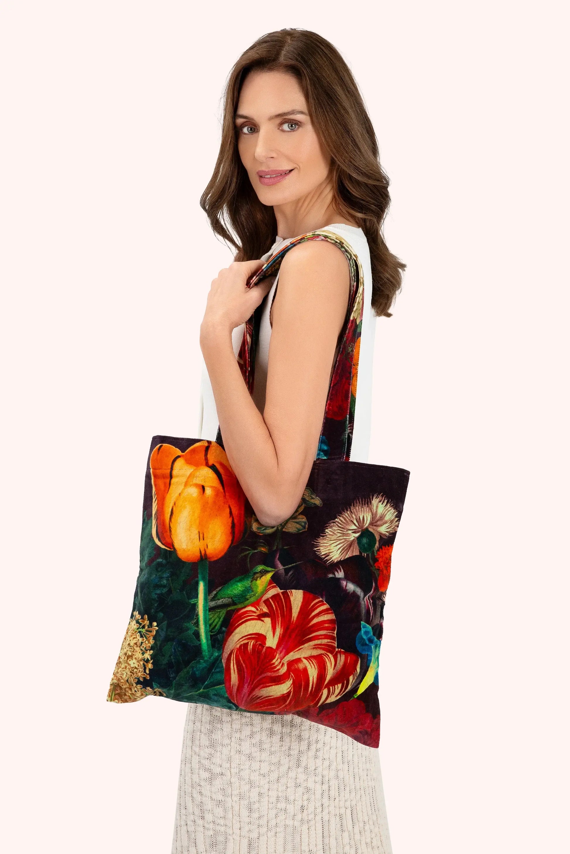 Powder Design Velvet Tote Bag - Opulant Florals, Chocolate